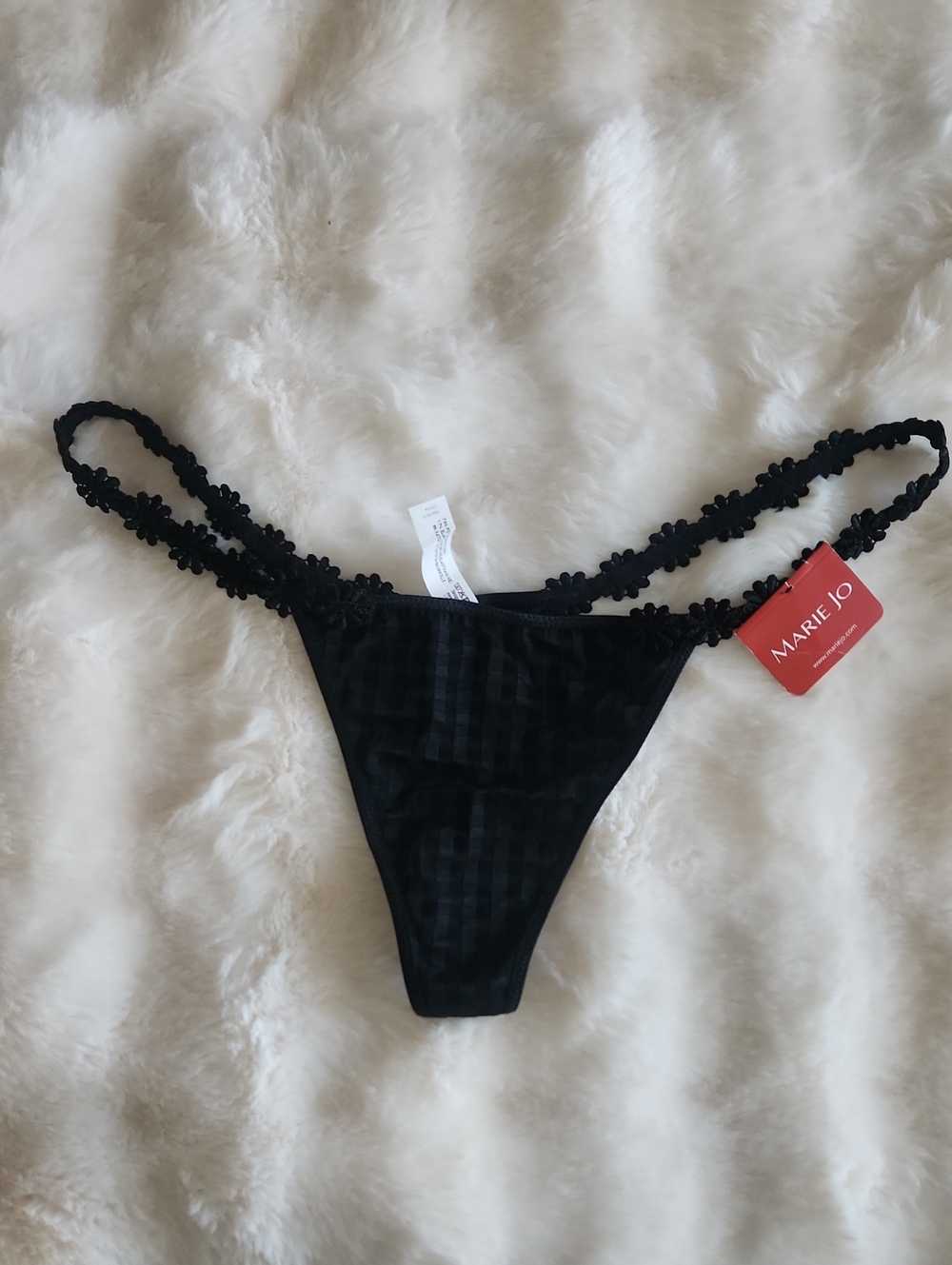 Marie Jo Black Floral Strap Thong